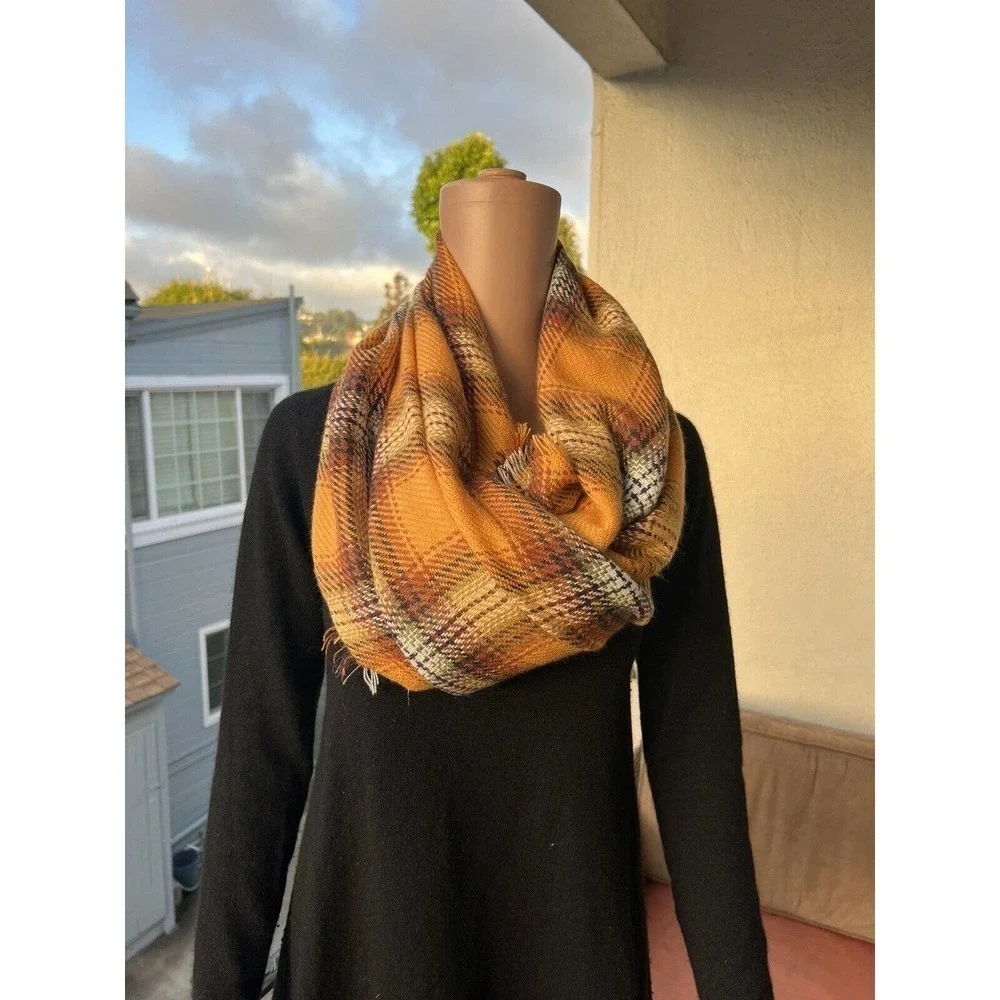 Over sized Square Warm Cozy Scarf Tartan Mustard Plaid 53
